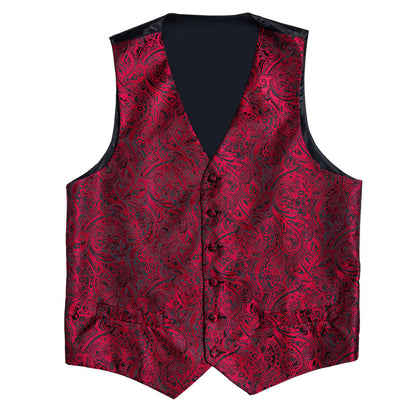 Red and Black Paisley Vest Set vest set    - Sophisticated Gentlemen