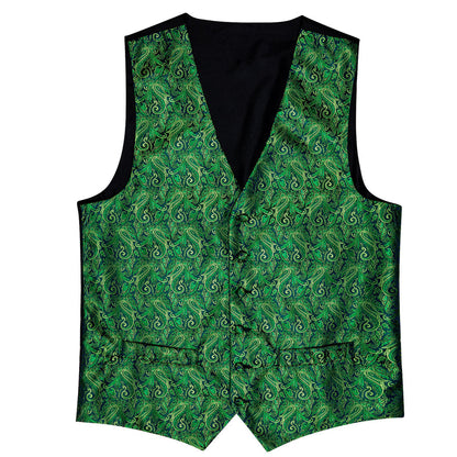 Blue Green Paisley Jacquard Silk Vest Set vest set    - Sophisticated Gentlemen