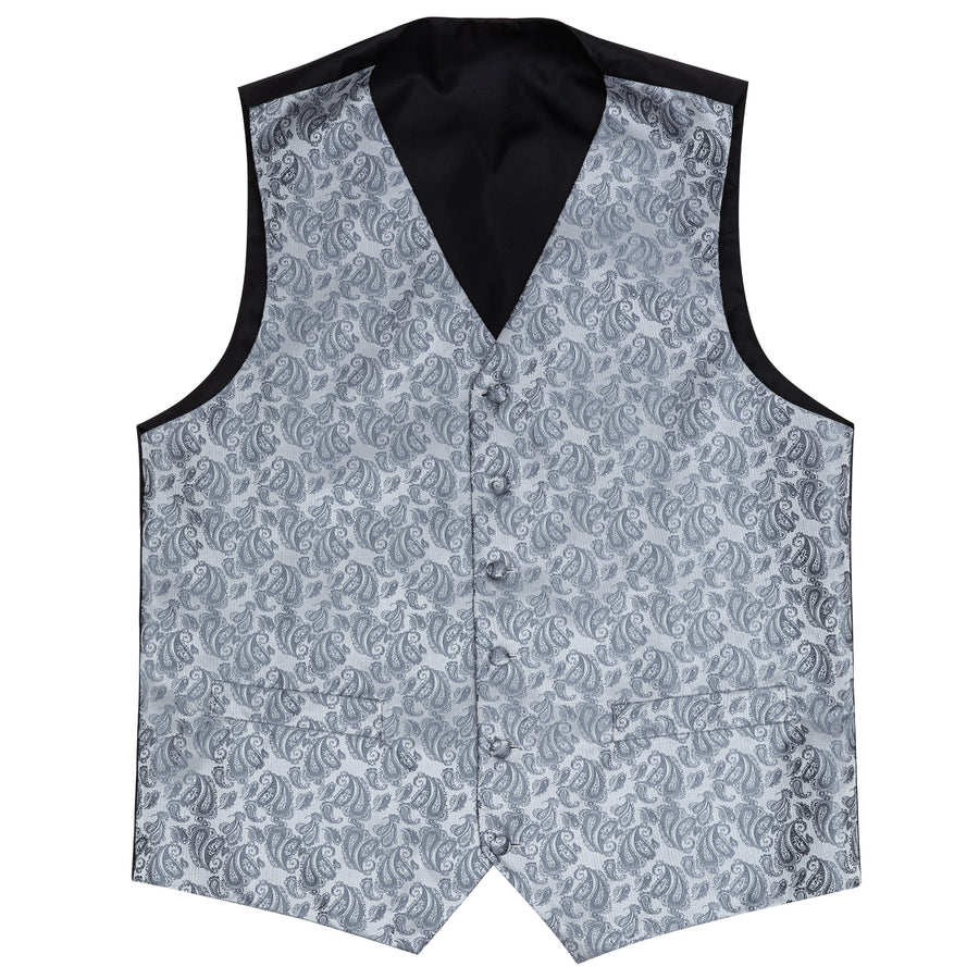 Silver Grey Paisley Jacquard Silk Vest Set vest set    - Sophisticated Gentlemen