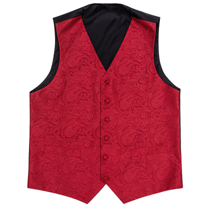Classic Red Paisley Jacquard Silk Vest Set vest set    - Sophisticated Gentlemen