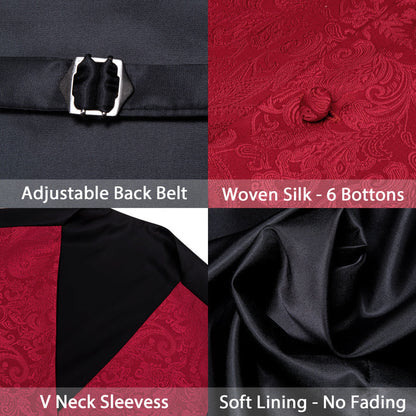 Classic Red Paisley Jacquard Silk Vest Set vest set    - Sophisticated Gentlemen