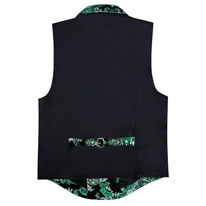 Black Mint Green Floral Jacquard Men's Collar Victorian Suit Vest Set vest set    - Sophisticated Gentlemen