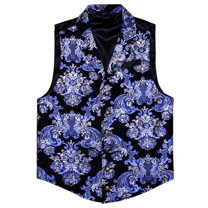 Black Purple Floral Jacquard Men's Collar Victorian Suit Vest Set vest set    - Sophisticated Gentlemen
