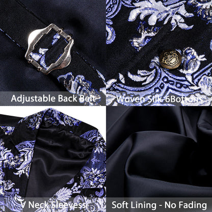 Black Purple Floral Jacquard Men's Collar Victorian Suit Vest Set vest set    - Sophisticated Gentlemen