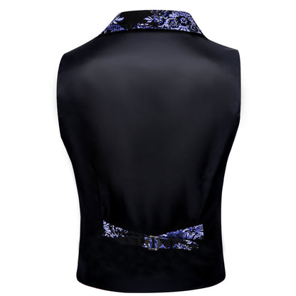 Black Purple Floral Jacquard Men's Collar Victorian Suit Vest Set vest set    - Sophisticated Gentlemen