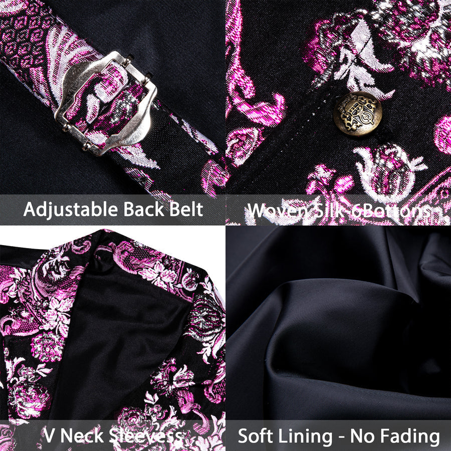 Black Pink Floral Jacquard Men's Collar Victorian Suit Vest Set vest set    - Sophisticated Gentlemen