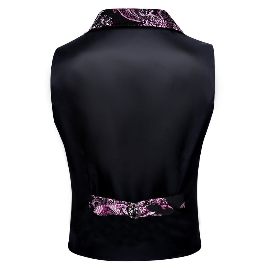 Black Pink Floral Jacquard Men's Collar Victorian Suit Vest Set vest set    - Sophisticated Gentlemen