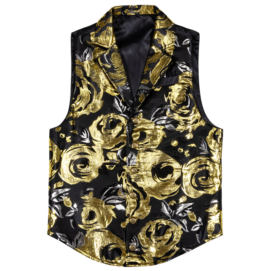 Black Golden Novelty Jacquard Men's Collar Victorian Vest Set vest set    - Sophisticated Gentlemen