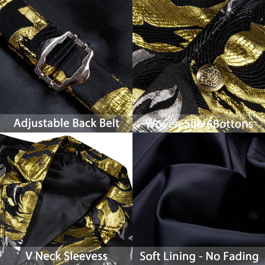 Black Golden Novelty Jacquard Men's Collar Victorian Vest Set vest set    - Sophisticated Gentlemen