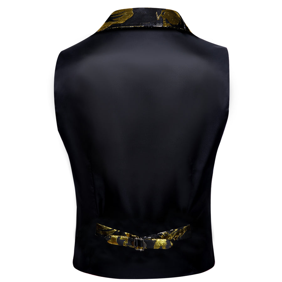 Black Golden Novelty Jacquard Men's Collar Victorian Vest Set vest set    - Sophisticated Gentlemen