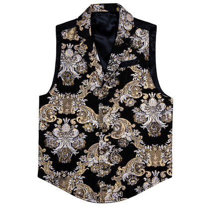 Black Champagne Floral Jacquard Men's Collar Victorian Suit Vest Set vest set    - Sophisticated Gentlemen