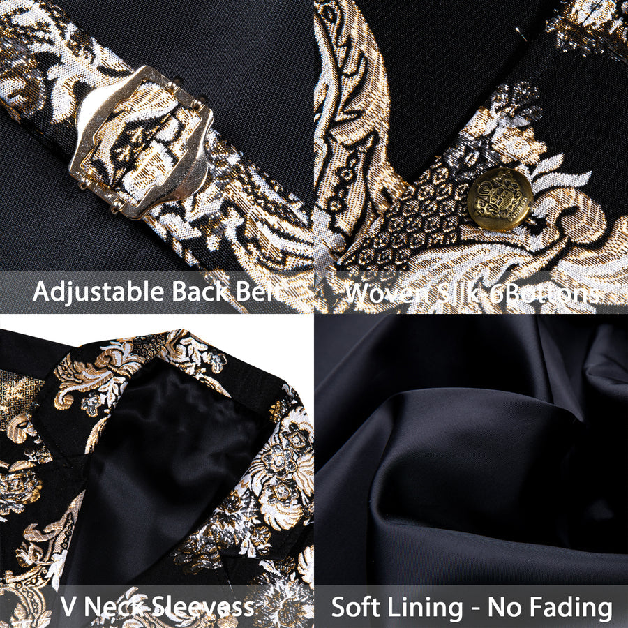 Black Champagne Floral Jacquard Men's Collar Victorian Suit Vest Set vest set    - Sophisticated Gentlemen