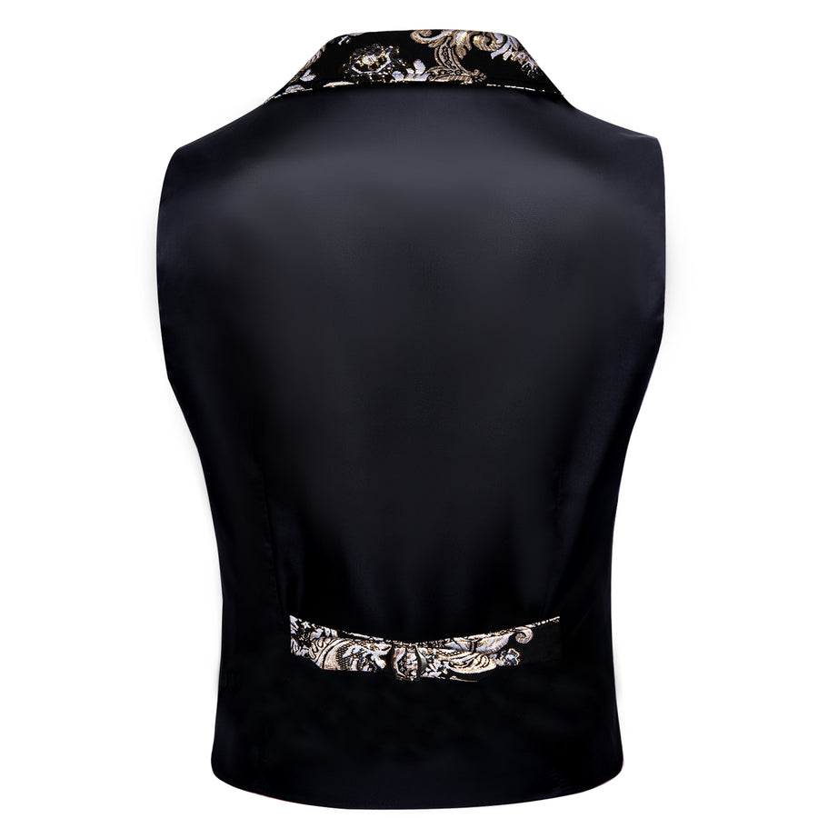 Black Champagne Floral Jacquard Men's Collar Victorian Suit Vest Set vest set    - Sophisticated Gentlemen
