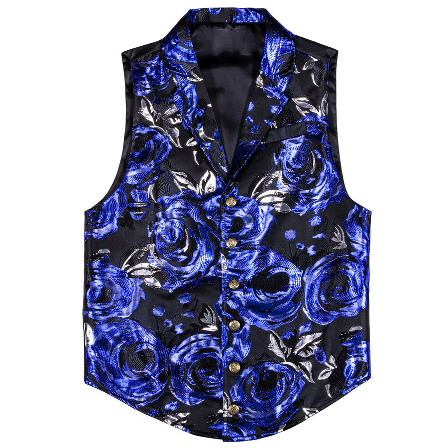 Black Blue Novelty Jacquard Men's Collar Victorian Suit Vest Set vest set    - Sophisticated Gentlemen