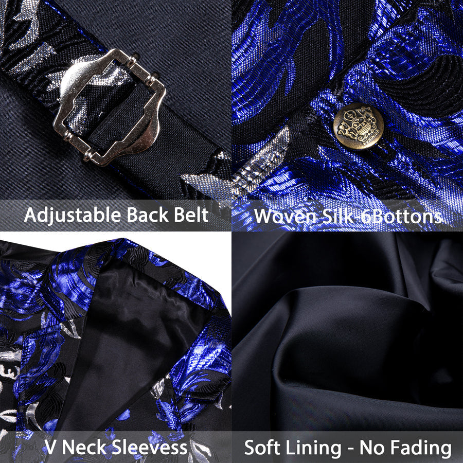 Black Blue Novelty Jacquard Men's Collar Victorian Suit Vest Set vest set    - Sophisticated Gentlemen