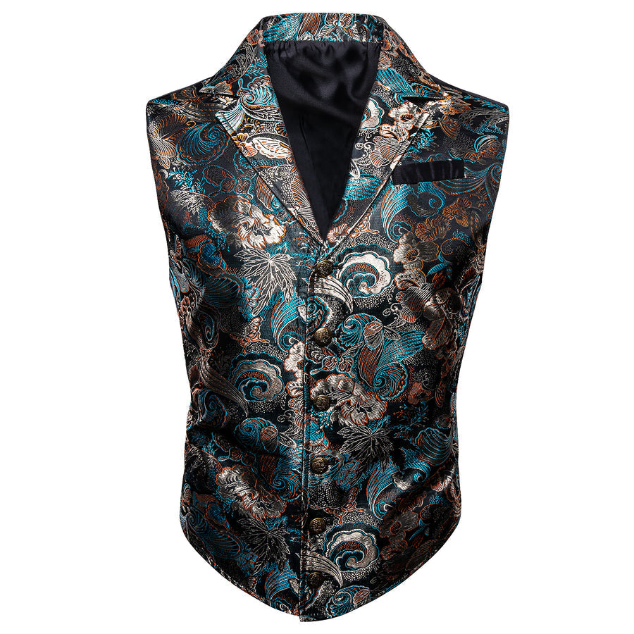 Grey Blue Novelty Jacquard Men's Collar Victorian Vest Set vest set    - Sophisticated Gentlemen