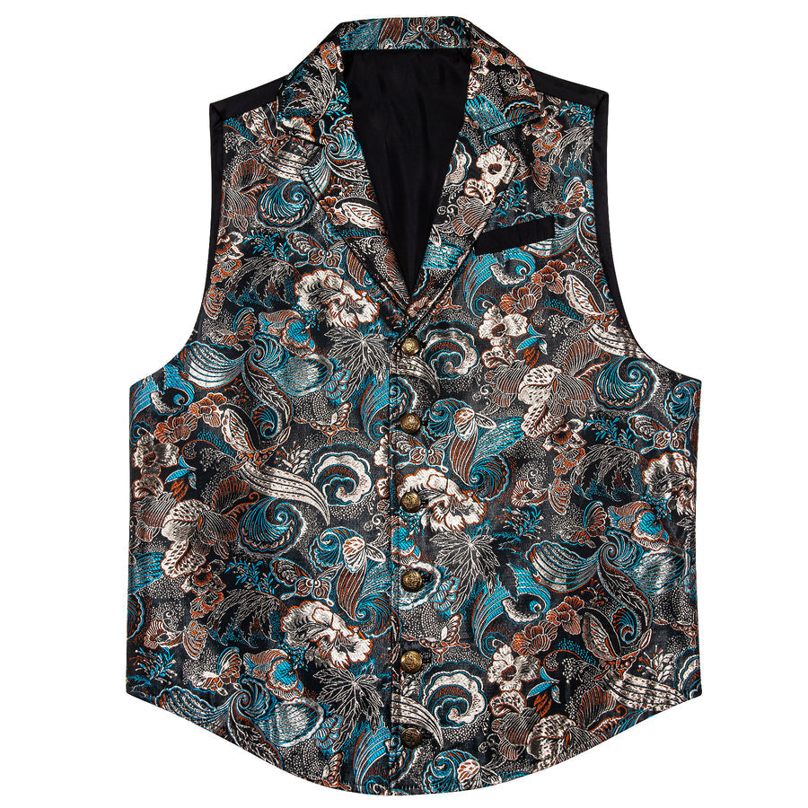 Grey Blue Novelty Jacquard Men's Collar Victorian Vest Set vest set    - Sophisticated Gentlemen