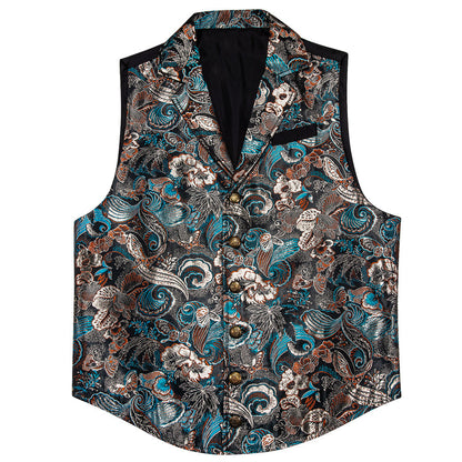 Grey Blue Novelty Jacquard Men's Collar Victorian Vest Set vest set    - Sophisticated Gentlemen