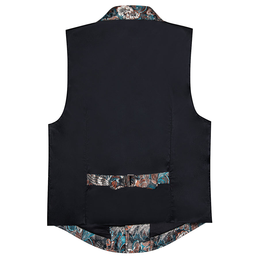 Grey Blue Novelty Jacquard Men's Collar Victorian Vest Set vest set    - Sophisticated Gentlemen