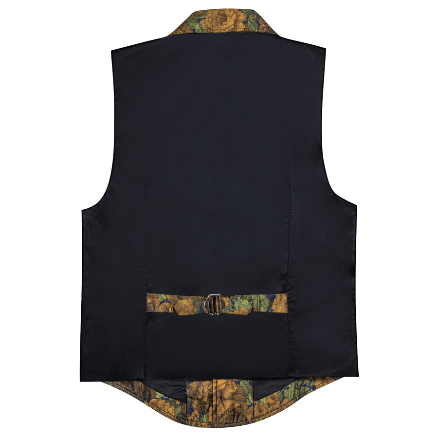 Golden Green Floral Jacquard Men's Collar Victorian Vest Set vest set    - Sophisticated Gentlemen