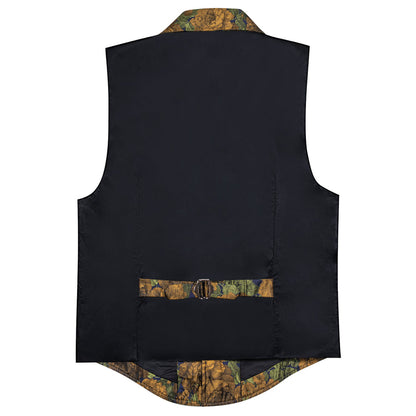 Golden Green Floral Jacquard Men's Collar Victorian Vest Set vest set    - Sophisticated Gentlemen