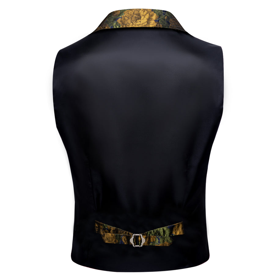 Golden Green Floral Jacquard Men's Collar Victorian Vest Set vest set    - Sophisticated Gentlemen