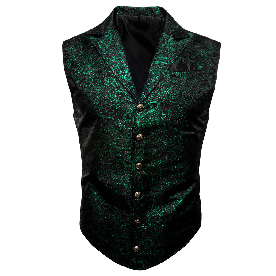 Black Green Paisley Jacquard Vest Set vest set    - Sophisticated Gentlemen
