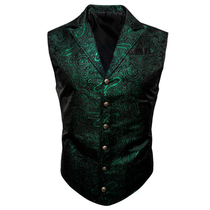 Black Green Paisley Jacquard Vest Set vest set    - Sophisticated Gentlemen