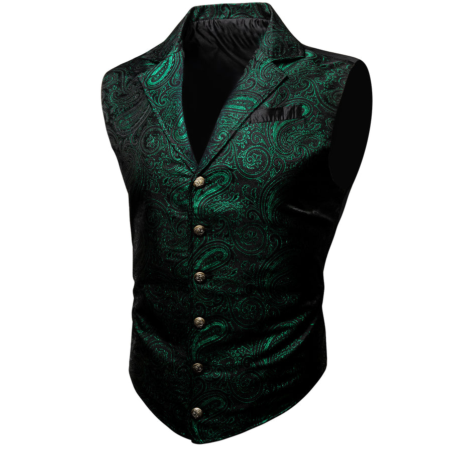 Black Green Paisley Jacquard Vest Set vest set S (Chest 40")   - Sophisticated Gentlemen