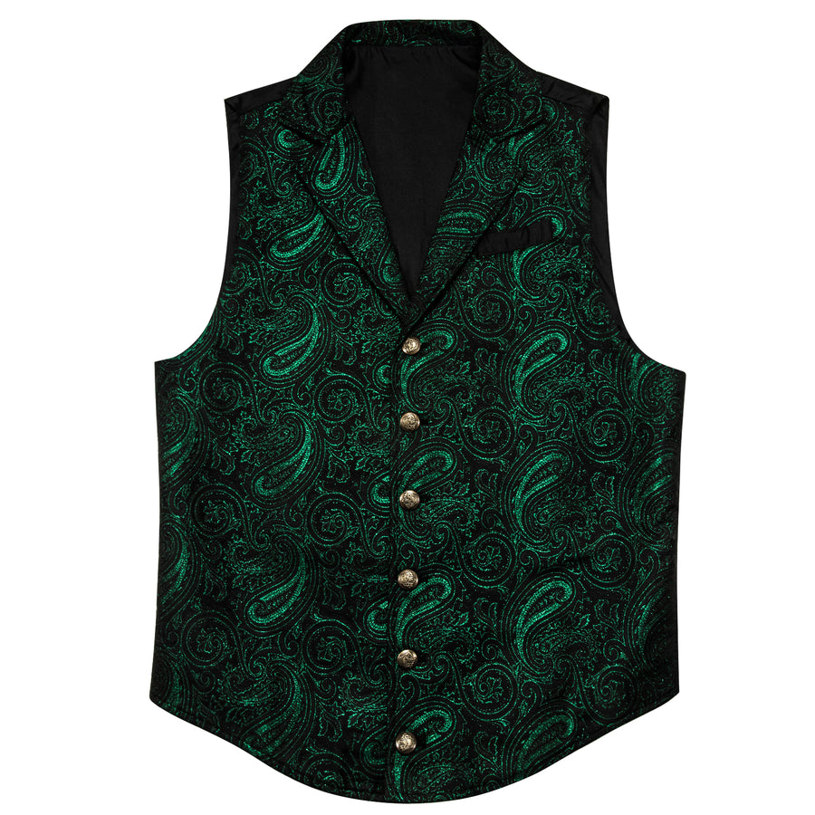 Black Green Paisley Jacquard Vest Set vest set    - Sophisticated Gentlemen