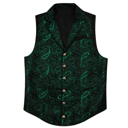 Black Green Paisley Jacquard Vest Set vest set    - Sophisticated Gentlemen