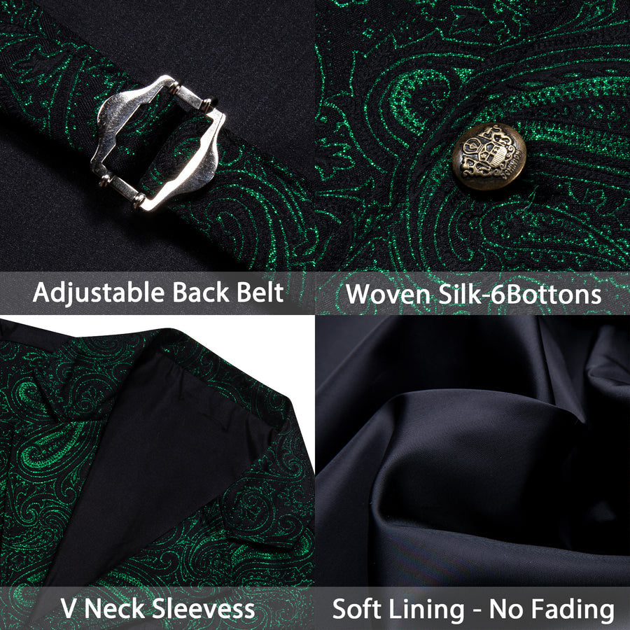 Black Green Paisley Jacquard Vest Set vest set    - Sophisticated Gentlemen