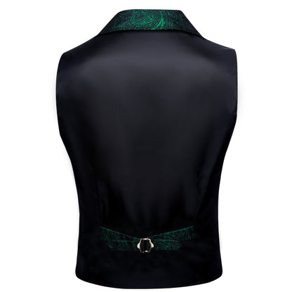 Black Green Paisley Jacquard Vest Set vest set    - Sophisticated Gentlemen