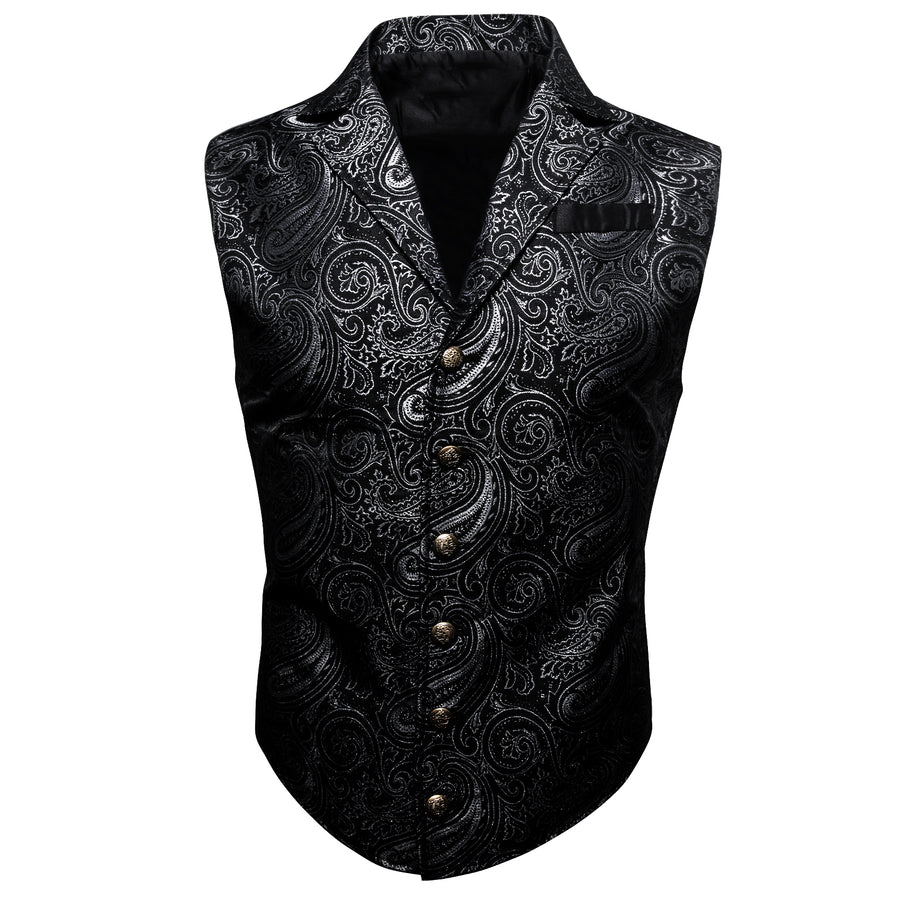 Black White Paisley Jacquard Vest Set vest set    - Sophisticated Gentlemen