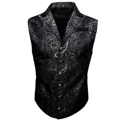 Black White Paisley Jacquard Vest Set vest set    - Sophisticated Gentlemen