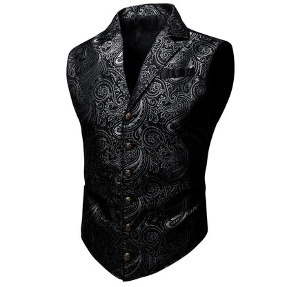 Black White Paisley Jacquard Vest Set vest set S (Chest 40")   - Sophisticated Gentlemen