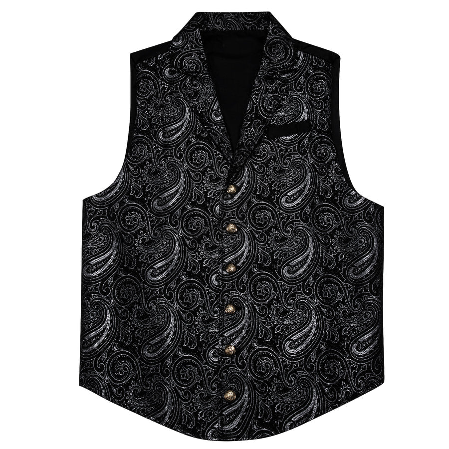 Black White Paisley Jacquard Vest Set vest set    - Sophisticated Gentlemen