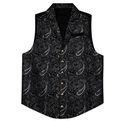 Black White Paisley Jacquard Vest Set vest set    - Sophisticated Gentlemen