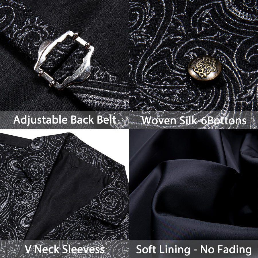 Black White Paisley Jacquard Vest Set vest set    - Sophisticated Gentlemen