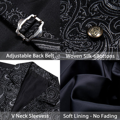Black White Paisley Jacquard Vest Set vest set    - Sophisticated Gentlemen