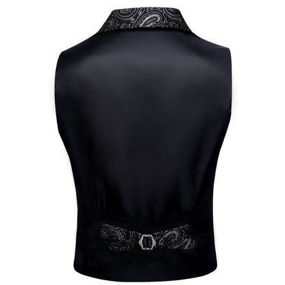 Black White Paisley Jacquard Vest Set vest set    - Sophisticated Gentlemen