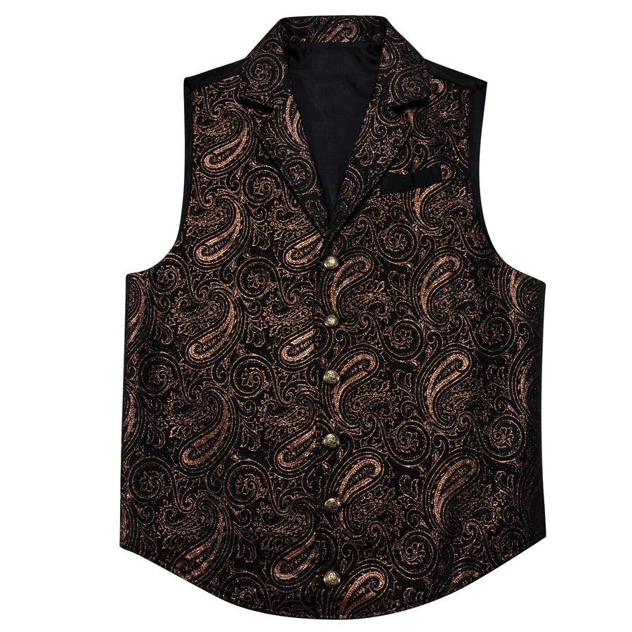 Black Brown Paisley Jacquard Men's Collar Victorian Suit Vest Set vest set    - Sophisticated Gentlemen