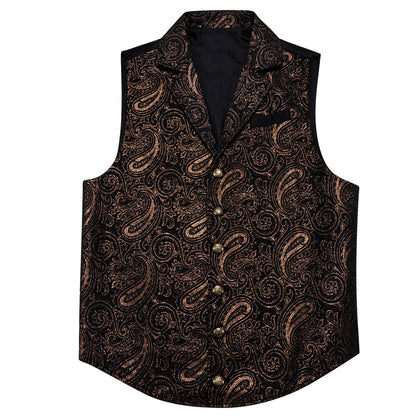 Black Brown Paisley Jacquard Men's Collar Victorian Suit Vest Set vest set    - Sophisticated Gentlemen