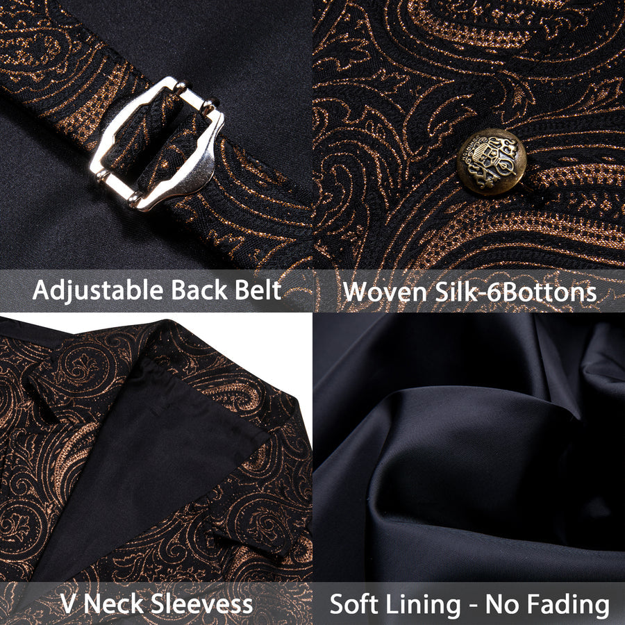 Black Brown Paisley Jacquard Men's Collar Victorian Suit Vest Set vest set    - Sophisticated Gentlemen