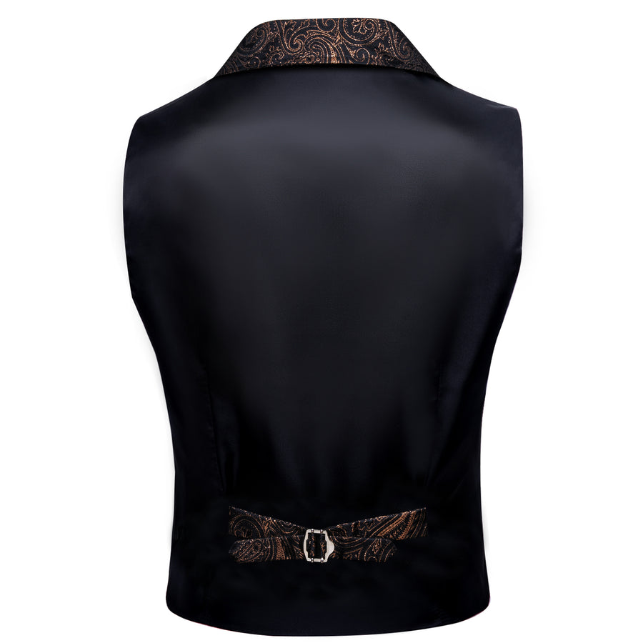 Black Brown Paisley Jacquard Men's Collar Victorian Suit Vest Set vest set    - Sophisticated Gentlemen
