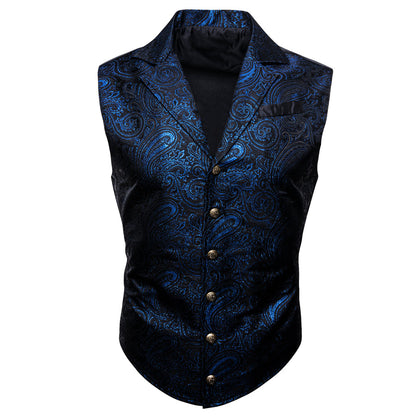 Black and Royal Blue Paisley Jacquard Vest vest set    - Sophisticated Gentlemen
