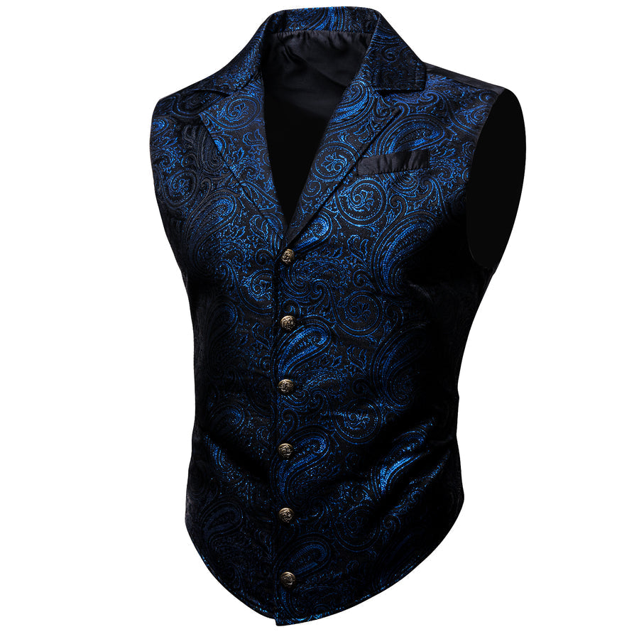 Black and Royal Blue Paisley Jacquard Vest vest set S (Chest 40")   - Sophisticated Gentlemen