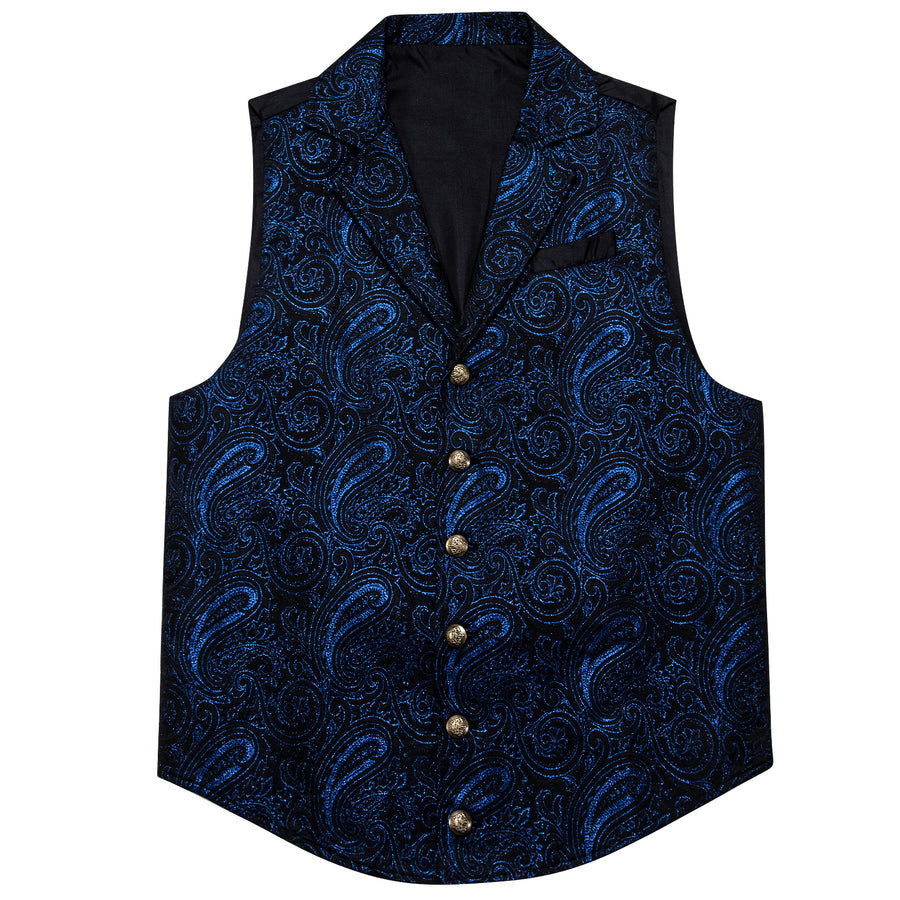 Black and Royal Blue Paisley Jacquard Vest vest set    - Sophisticated Gentlemen
