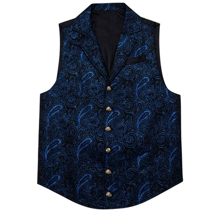 Black and Royal Blue Paisley Jacquard Vest vest set    - Sophisticated Gentlemen