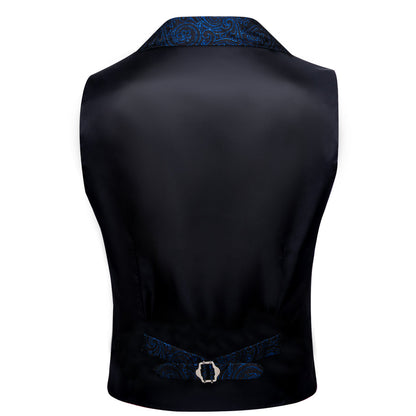 Black and Royal Blue Paisley Jacquard Vest vest set    - Sophisticated Gentlemen